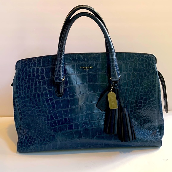 Coach Legacy Haley Satchel Exotic Croc-Embossed Leather 25324 Bag Navy/Sliver - Picture 2 of 12